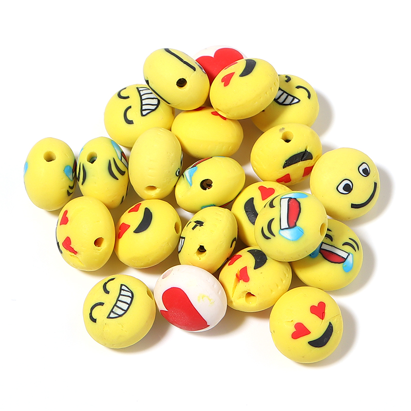 Custom Emojis 20Pcs Mixed Emojied Yellow Soft Clay Loose Beads Oblate ...